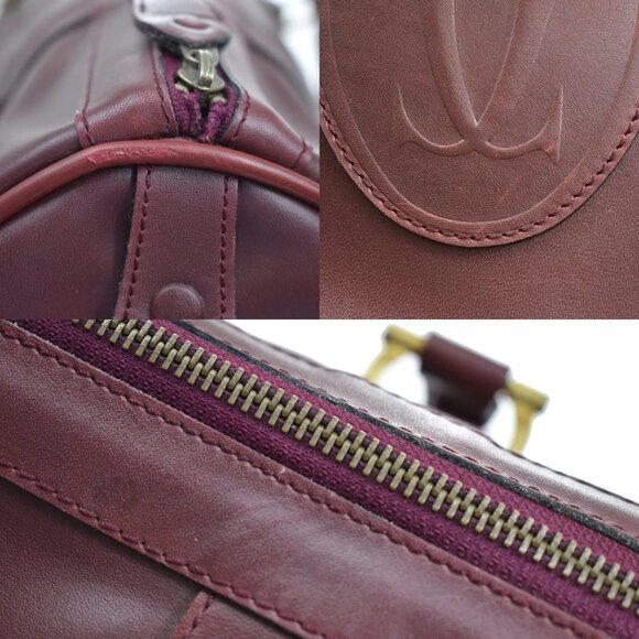 MUST DE CARTIER 2C Logo Hand Shoulder Bag Travel Leather Red 158-082225 - Picture 10 of 16